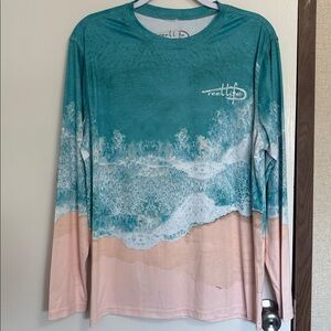 Reel Life Beach Scene Long Sleeve Shirt Men’s Medium Coastal Surf Graphic